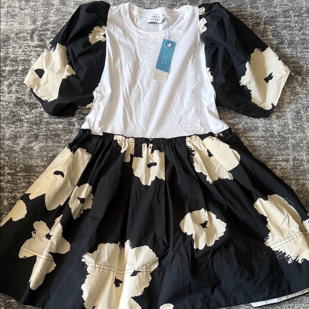 Tanya Taylor Black and White Floral Dress